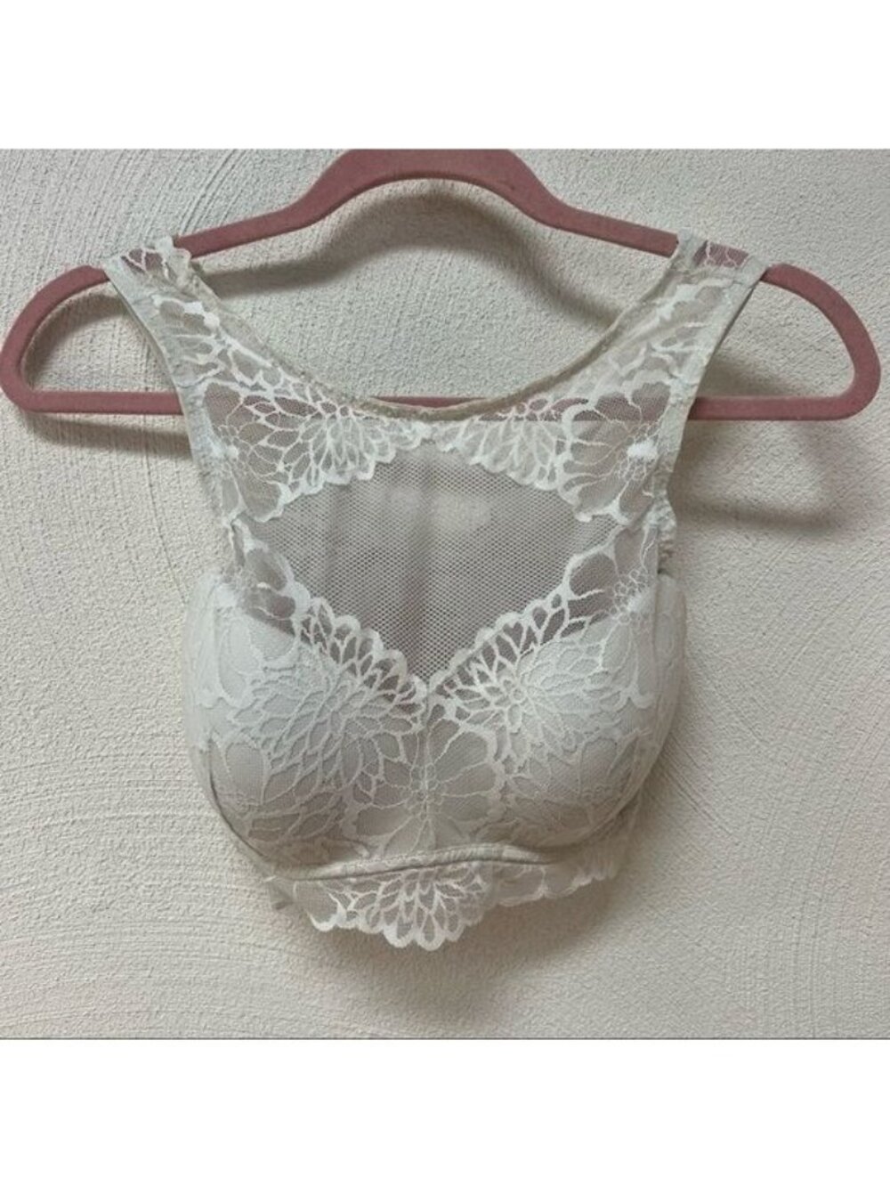 PINK Victoria's Secret Push-Up Lace Molded Cup High Neck Bralette White S-DD